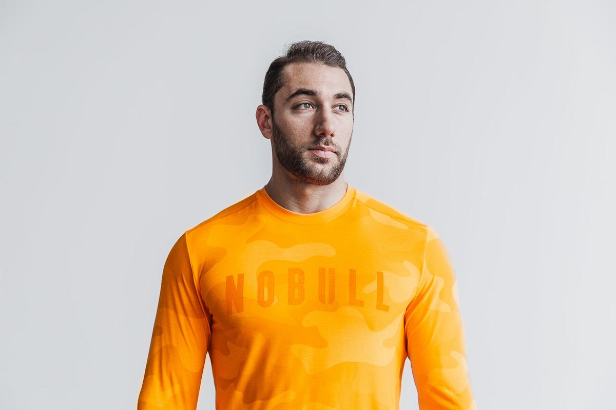 Nobull Men's Long Sleeves Orange Camo | Australia (RE1528)